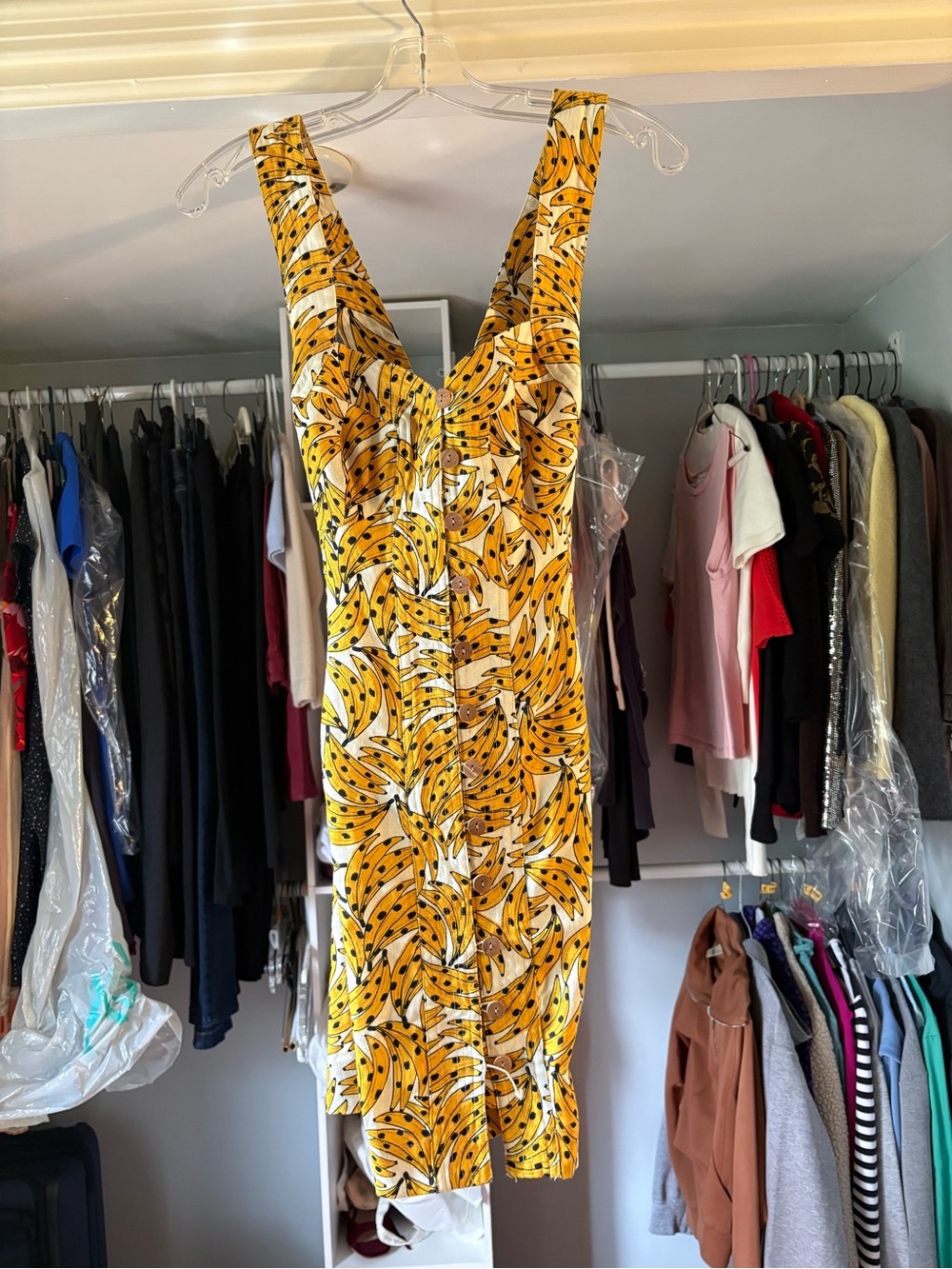 FARM Rio Yellow Banana-Print Midi Sundress